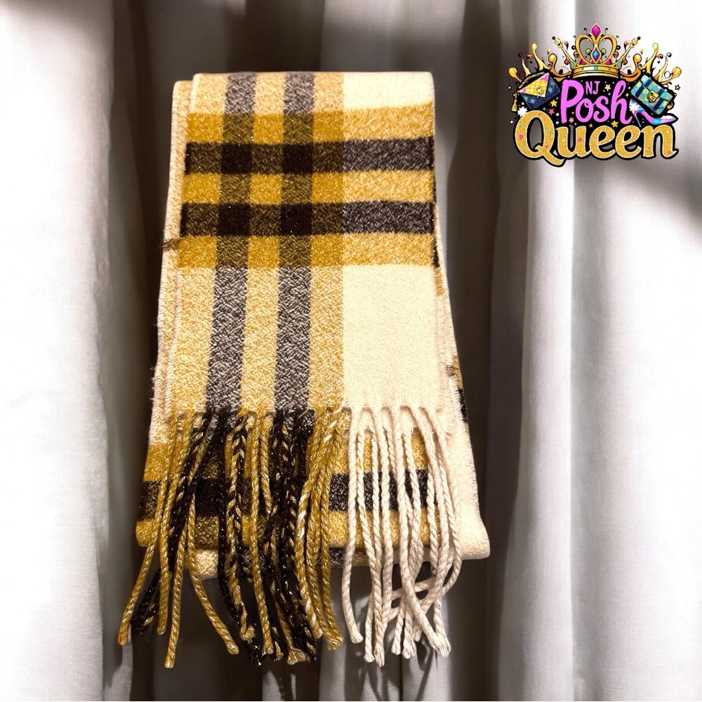 Burberry Plaid Cashmere Scarf in Yellow and Brown - Picture 1 of 11